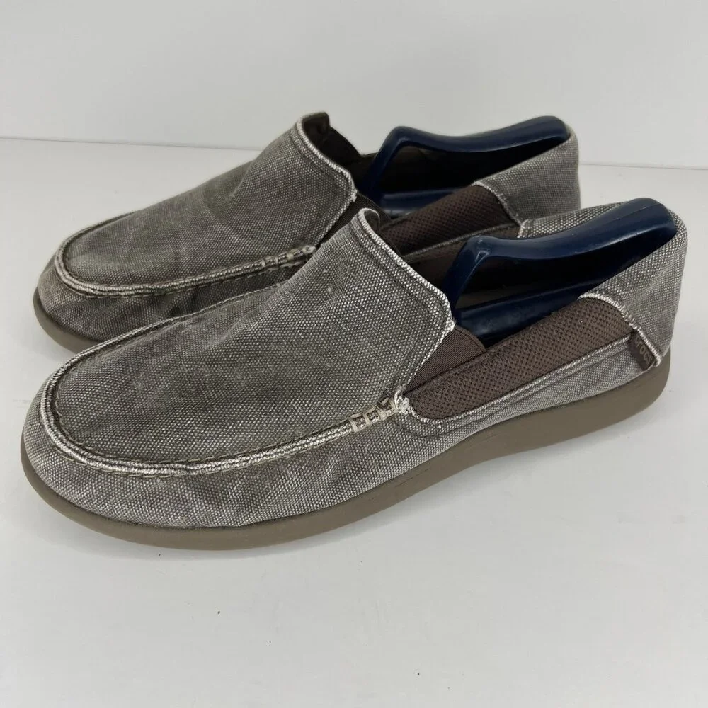 Crocs Santa Cruz Loafers Men's Size 9 Slip-On Canvas Khaki Shoes 202056